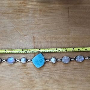 Moonstone, pearl and larimar bracelet
